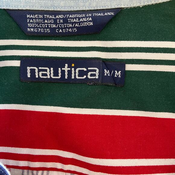 Vintage Nautica Red Green Blue Vertical Stripe Long Sleeve Shirt - Men's M - Picture 5 of 6